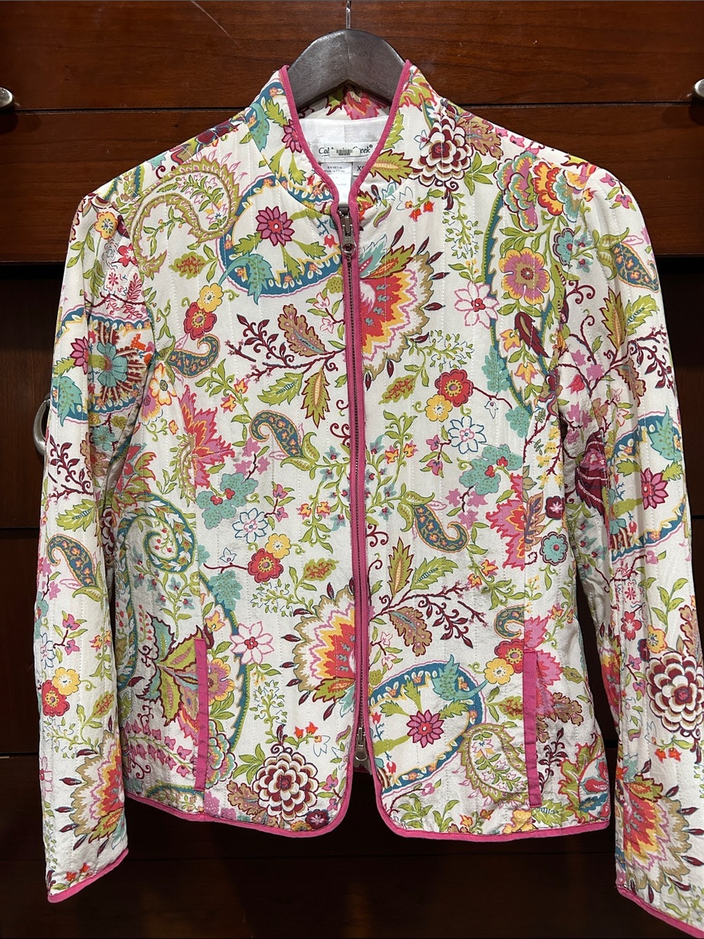 Cole Haan Floral Quilted Jacket with Pink Trim